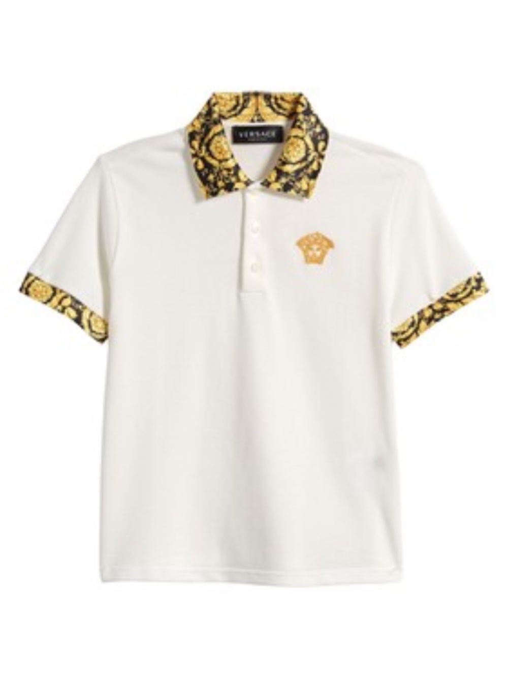 Versace Kids' Barocco Trim Cotton Polo (Little Kid & Big Kid)